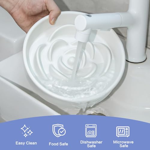 8.25'' Ceramic Slow Feeder Dog Bowls - Petal Shape Modern Dog Food Dish for Medium and Large Breeds, Puzzle Maze Bowl to Slow Down Eating, Anti-Gulping, Dishwasher & Microwave Safe, White - color: White, size: 8.25 inch
