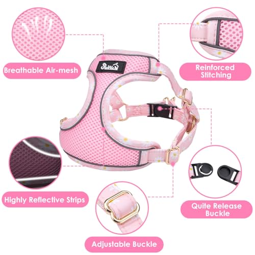 SlowTon Small Dog Harness - No Pull Dog Harness and Leash Set, Soft Mesh Lightweight Puppy Vest Harnesses, Adjustable Pet Harnesses for XXS XS Small Medium Easy Walk Hiking (Pink, XS) - color: 1.Pink Daisy, size: X-Small