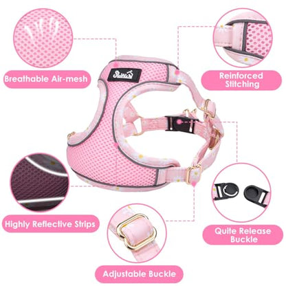 SlowTon Small Dog Harness - No Pull Dog Harness and Leash Set, Soft Mesh Lightweight Puppy Vest Harnesses, Adjustable Pet Harnesses for XXS XS Small Medium Easy Walk Hiking (Pink, M) - color: 1.Pink Daisy, size: Medium
