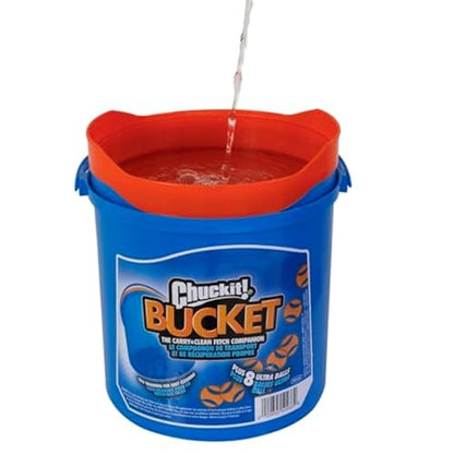 Chuckit! Ultra Ball Dog Toy with Chuckit! Cleaning Bucket, Bouncy Fetch Pet Toys For Dogs 20-60 lbs, Interactive Dog Toys, Durable Rubber, Size Medium, 2.5-inch Diameter, 8-Pack of Balls - size: Medium, style: Medium (8 Pack Bucket)