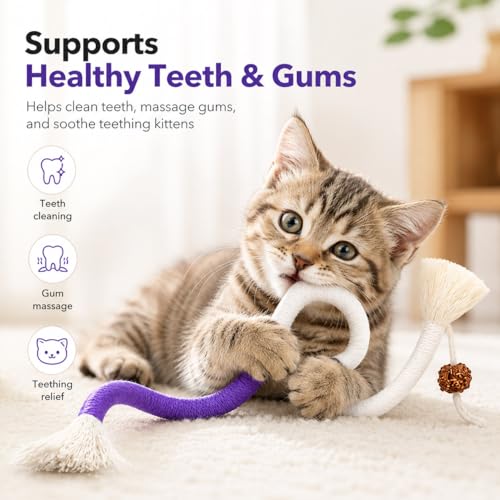 3 PCS Cat Chew Toys Rope Set, 27.56" Natural Sisal & Cotton Rope Cat Toys with Catnip, Pet-Friendly Teething & Oral Care Toys for Indoor Cats and Kittens
