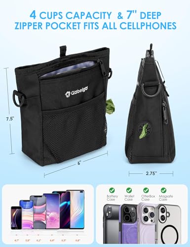 Gobeigo Dog Treat Pouch, Magnetic Closure & Sealable Silicone Bag Insert, 4-Cup Capacity – Belt Clip/Waist Belt/Crossbody Wear, Clicker Included – Great for Pet Training & Walking (Black) - color: Black