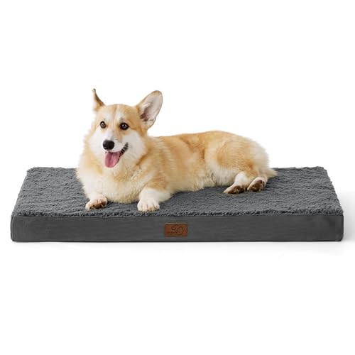 Bedsure Large Dog Bed for Crate - Comfy Flat Pet Beds with Removable Washable Cover, Orthopedic Egg Crate Foam Crate Mat, Suitable for Pet Up to 50 lbs - color: Dark Grey, size: 35"L x 22"W x 3"Th