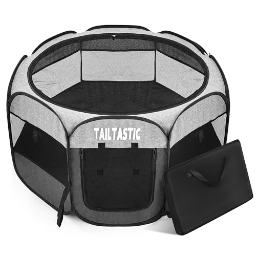 Portable Pet Playpen for Medium Dogs & Cats, Foldable Puppy Safety Pen with Removable Zipper Top, Breathable Mesh Dog Delivery Room, Indoor Isolation Cage for Pets (Light Grey, Medium) - color: light grey, size: Medium