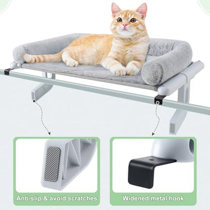 Cat Window Perch Hammock Sturdy Windowsill Bed Seat for Large Cats No Drilling No Suction Adjustable Kitty Shelf with Washable Cover Easy Assembly Holds up to 40 lbs 22.05 * 15 in (Grey, S) - color: Grey, size: 22.05x15in