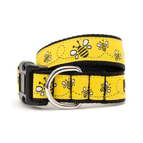 THE WORTHY DOG Everyday Buzz Collar – Comfortable, Durable Nylon Webbing with Woven Ribbon, Strong Quick-Release Buckle & Nickel-Plated D-Ring – Yellow, X-Small - color: Bzzz! - Yellow, size: Small