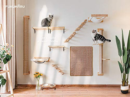FUKUMARU Hammock Wall Mounted Cat Beds and Perches, Wooden Kitten Walls Furniture, Stable Cats Shelves for Sleeping, Playing, Climbing, and Lounging, Black Stripe