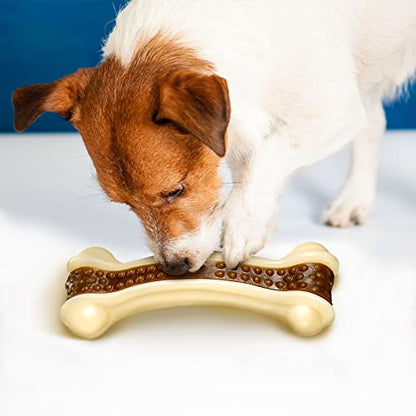 Sosation Bones Shaped Dog Toys for Aggressive Chewers, 2 Pack Christmas Dog Chew Toys Puppy Teething Nylon Beef Flavor for Large/Medium/Small Puppies Breeds(Curved Bone,Medium) - size: Medium, style: Curved Bone