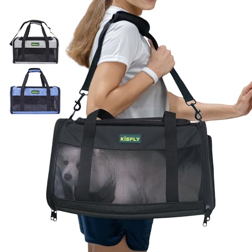 Airline Approved Cat and Small Dog Carrier 17"x11"x9.5"– Soft-Sided, Foldable Under-Seat Travel Bag for Pets up to 12 lbs, Top-Loading, Scratch-Resistant Mesh, Black - color: Black, size: 17x11x9.5 In