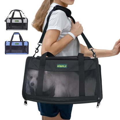Airline Approved Cat and Small Dog Carrier 17"x11"x9.5"– Soft-Sided, Foldable Under-Seat Travel Bag for Pets up to 12 lbs, Top-Loading, Scratch-Resistant Mesh, Black - color: Black, size: 17x11x9.5 In