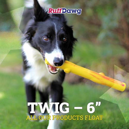 Ruff Dawg Fetch Twig Dog Toy – Durable Rubber Stick Alternative with Treat Slot – Floats, Bendable & Gentle on Teeth – Made in USA – Assorted Colors