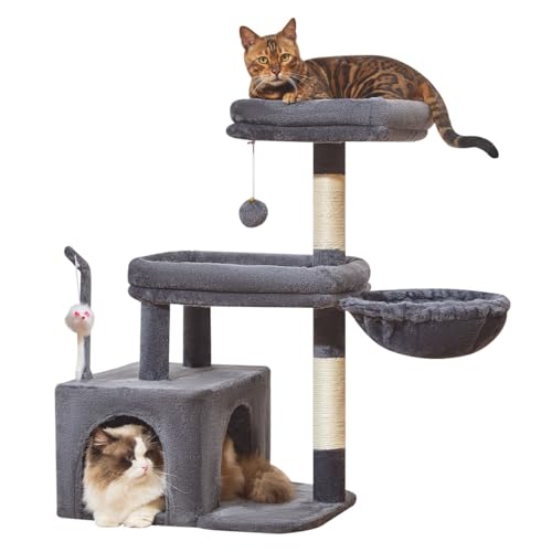 Taoqimiao MS043G Cat Tree, 32.2-Inch Cat Tower for Indoors Cats, Cat Condo with Large Cat Perch, Spacious Cat Cave, Scratching Posts for Small and Medium Cats, Smoky Gray - color: Smoky Gray