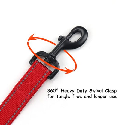 Wagtime Club Double Handle Dog Leash, 6ft Long Heavy Duty Dog Leash with Paded Traffic Handles for Extral Control and Training, Dual Handles Leads, Large Medium Small Dogs (Reflective Carnation Red) - color: Reflective Carnation Red