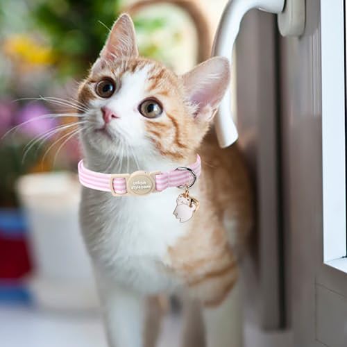 Unique style paws 2 Pack Spring Summer Kitten Collar Breakaway with Bell&Pendant, Adjustable Safety Blue Pink Stripe Cat Cotton Collar for Girl Boy Cat and Small Pet - color: Blue Pink Stripe