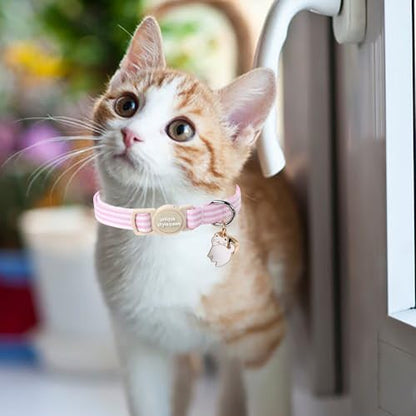 Unique style paws 2 Pack Spring Summer Kitten Collar Breakaway with Bell&Pendant, Adjustable Safety Blue Pink Stripe Cat Cotton Collar for Girl Boy Cat and Small Pet - color: Blue Pink Stripe