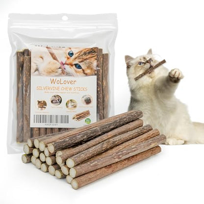 WoLover Silvervine Sticks for Cats, Natural Catnip Matatabi Chew Sticks Teeth Molar Chew Toys for Cat Kitten Kitty (25 PCS) - size: 25 Count (Pack of 1)