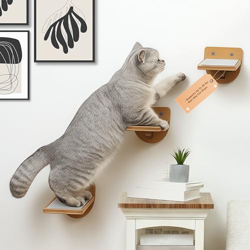 45LBS Cat Wall Shelves with 3 Non-Slips Steps, Space-Saving Mounted Cats Walls Furniture & Shelf with Washable Cushion for Climbing, Indoor Shelf for Large Cats (Natural, Cat Wall Steps) - color: Natural, size: Cat Wall Steps