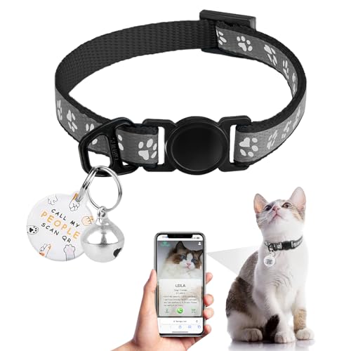 Cat Collar Breakaway with QR Code Name Tag, Reflective Kitten Collars with Bell, Cat ID Tag Personalized, Ultra-Durable, Adjustable, Quick Release, Fits Most Girl Boy Small Large Cats (8''-13.3'') - color: Black