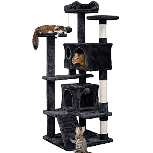 Yaheetech 54in Cat Tree Tower Condo, Cat Tree for Indoor Cats w/Scratching Post for Kittens Pet House Play - color: Black, size: 54in