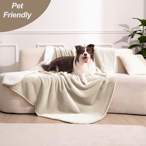gogobunny Waterproof Bed Blanket, Reversible Sherpa Fleece Throw Blanket for Dog Puppy Cat, Furniture Cover Protects Bed Couch Sofa from Liquid Pee and Pet Fur (Cream, 30x30 inches) - color: Cream, size: 30x30 inches