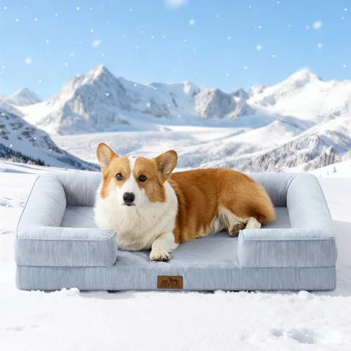 COZY KISS Cooling Dog Bed for Large Medium Size Dogs, Q-Max >0.4 Summer Cool Orthopedic Foam Pet Sofa Bed with Sides, Bolster Anti-Slip Couch with Washable Removable Cover, L 36x27x6.5 inch, Blue - color: Blue, size: 36x27x6.5 inch