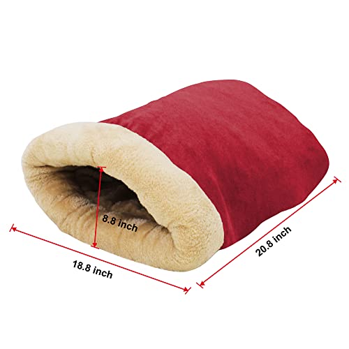 4 in 1 Self Warming Burrow Cat Bed, Pet Hideway Sleeping Cuddle Cave (Burgundy) - color: Burgundy
