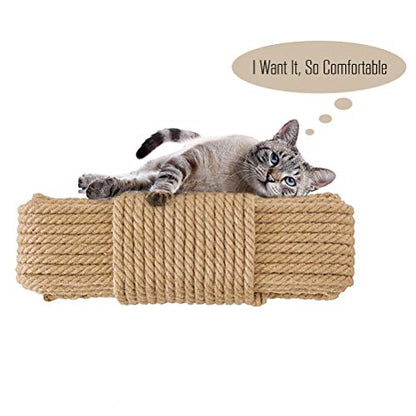 Aoneky Natural Sisal Hemp Rope for Cat Scratching Post Replacement, 1/4 Inch Refurbishment Cord to Repair Cat Tree, Tower & Protect Furniture, 66 FT - size: 1/4'' 66 Ft
