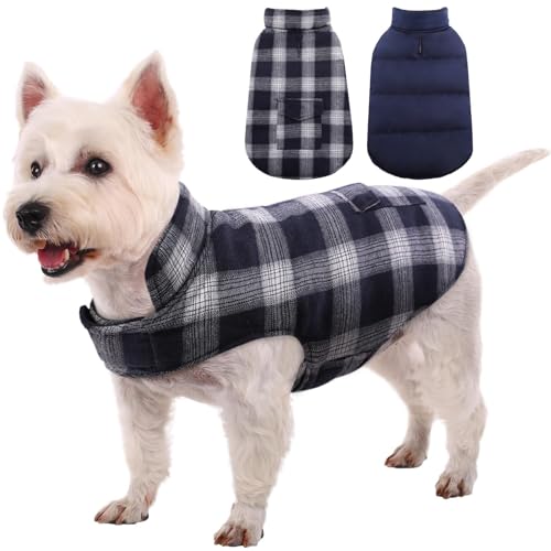 Kuoser Reversible Winter Coat, British Style Jacket for Small Dogs, Warm Windproof Puppy Cold Weather Clothes Vest, Blue XS - color: Blue, size: XS (Chest Girth: 9.4-13.8'')