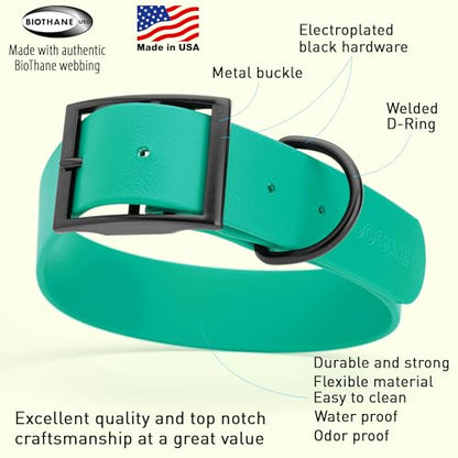 Dogline Biothane Waterproof Dog Collar Strong Coated Nylon Webbing with Black Hardware Odor- Proof for Easy Care Easy to Clean High Performance Fits Small Medium or Large Dogs, Teal