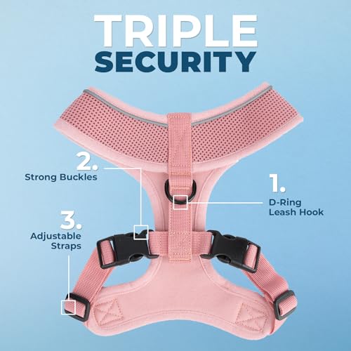 Voyager Aerolite Over The Head Dog Harness, No Pull Breathable Air Mesh Vest, Quick Dry with Reflective Stitching, Adjustable Escape Resistant Harness for Small Medium Large Dogs - Pink, Medium - color: Pink, size: M