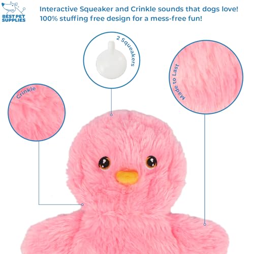 Best Pet Supplies Interactive Squeaky Dog Chew Toy, Ideal Dog Toys for Chewers, Small, Medium & Large Dogs, and Fetch Lovers - Crinkle Chicken (Pink), Large - color: Crinkle Chicken (Pink), size: Large