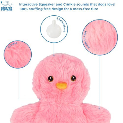 Best Pet Supplies Interactive Squeaky Dog Chew Toy, Ideal Dog Toys for Chewers, Small, Medium & Large Dogs, and Fetch Lovers - Crinkle Chicken (Pink), Large - color: Crinkle Chicken (Pink), size: Large
