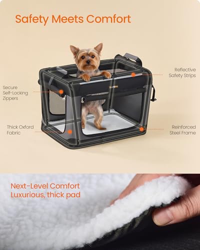 Feandrea Collapsible Dog Crate, 20-Inch Portable Dog Travel Crate for Small Dogs, Oxford Fabric Pet Carrier with 4 Mesh Doors, Handles, Storage Pocket, Water Bottle Holder, Ink Black UPDC015BH02 - size: S（20"L x 14"W x 14"H）