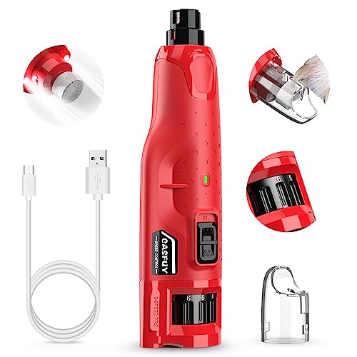 Casfuy Dog Nail Grinder Quiet - (45db) 6-Speed Pet Nail Grinder with 2 LED Lights for Large Medium Small Dogs/Cats, Professional 3 Ports Rechargeable Electric Dog Nail Trimmer with Dust Cap(Red) - color: Red