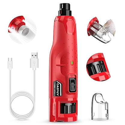 Casfuy Dog Nail Grinder Quiet - (45db) 6-Speed Pet Nail Grinder with 2 LED Lights for Large Medium Small Dogs/Cats, Professional 3 Ports Rechargeable Electric Dog Nail Trimmer with Dust Cap(Red) - color: Red