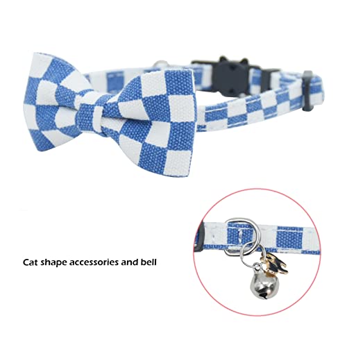 Bowtie Cat Collars Breakaway with Bell, Adjustable Cute Kitty Collars Safety Buckle Kitten Collar for Cat Puppy 7.5-11in (Blue Plaid) - color: Blue Plaid