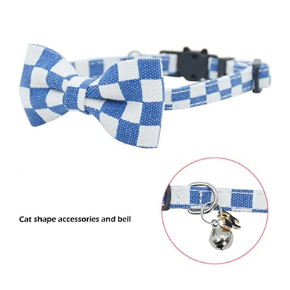 Bowtie Cat Collars Breakaway with Bell, Adjustable Cute Kitty Collars Safety Buckle Kitten Collar for Cat Puppy 7.5-11in (Blue Plaid) - color: Blue Plaid