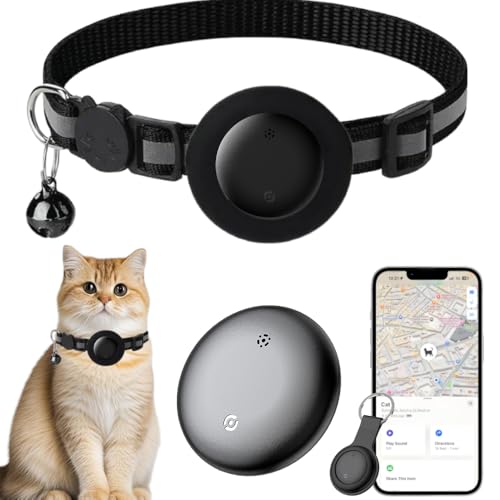 Cat Tracker Collar, Cat Collar with Finder Tag (iOS ONLY), Compatible with Apple Find My, No Monthly Fee, Cat Collar Waterproof (Black) - color: black