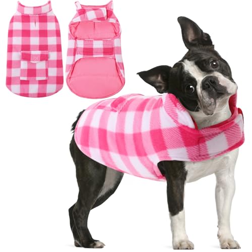 AOFITEE Dog Coat Plaid Dog Winter Coat for Large Dogs, Warm Dogs Jacket Christmas Sweater, Waterproof Pet Puffer Jacket, Reversible Pet Cold Weather Coats for Small Medium Large Pets, Pink XL - color: Pink, size: X-Large