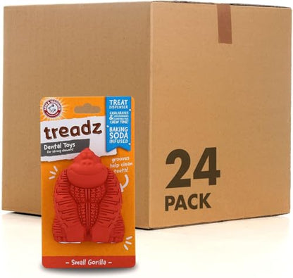 Arm and Hammer for Pets Super Treadz Mini Gorilla Dental Chew Toy for Dogs - Reduces Plaque and Tartar Without Brushing, Baking Soda Infused, Dishwasher Safe, Dogs Up to 25 Lbs, 3.5 Inch - 24 Pack - size: Small (Pack of 24), style: Gorilla
