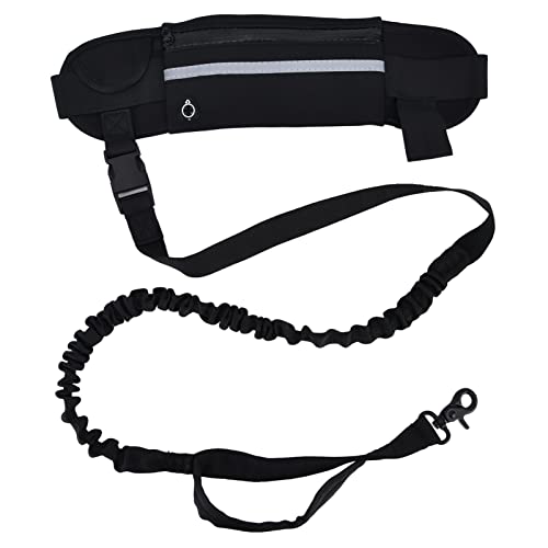 Generic Belt Bag Dog Leash Set, Hands Free Waist Pack with Reflective Strips and D Ring, for Walking Running Hiking Training (Black) - color: Black