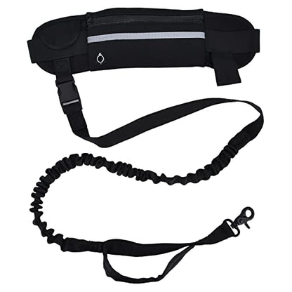 Generic Belt Bag Dog Leash Set, Hands Free Waist Pack with Reflective Strips and D Ring, for Walking Running Hiking Training (Black) - color: Black