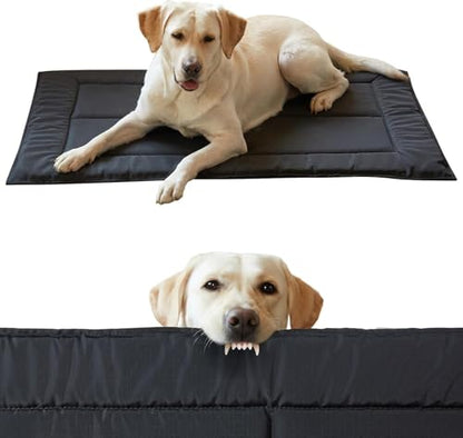 Chew Proof Indestructible Dog Bed, Durable Dog Crate Pad for Aggressive Chewers, Chew Resistant Fabric with Soft 1” 30D Foam Support, Tough Kennel Pad (Black, Large (28"x41")) - size: Large (28"x41")