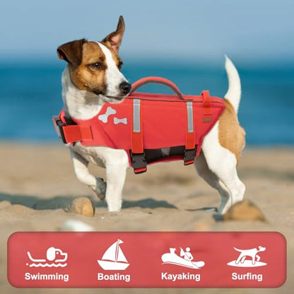 EMUST Dog Life Vests, Adjustable Dog Life Jacket with Rescue Handle, Dogs Flotation Vest for Small/Medium/Large Dogs, XS, NewRed - color: NewRed, size: XS