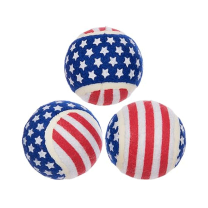 Barkbox Fetch of July Rubber Tennis Balls for Dogs & Puppies | Patriotic Trio of Squeaky Fetch Balls for Bounce, Chase & Play | Durable, Festive & Fun for Playful Pups - color: Fetch of July
