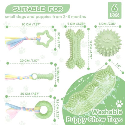 Petcare 6 Pack Small Dog Toys for Small Breed, Cute Green Puppy Teething Toys, Rubber Chew Toys, Essentials to Keep Them Busy, Best Pet Birthday Dog Toys - color: Green