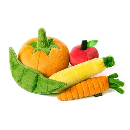 P.L.A.Y. Cute Plush Dog Toys - Fruit & Vegetable Themed Durable Squeaker Chew Toy, Great for Puppies & Small, Medium, Large Dogs - Machine Washable, Recycled Materials (5 Piece Set) - color: Multi, size: Medium