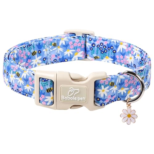 Floral Dog Collar for Small Dogs - Cute Spring Dog Collars, Soft Lightweight Bee & Daisy Puppy Collar, Breathable Adjustable Male Female Blue Wildflowers Dogs Collars S - color: Blue Wildflower, size: S