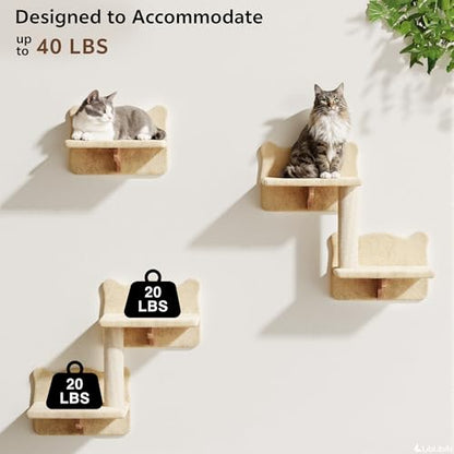 16-in-1 Cat Wall Shelves, Wall Mounted Cats Furniture Set w/Plush Fabric, Cat Climbing Wall Systems, Cats Shelf with 40''L Tunnel, Condos, House, Steps, Bridge Ladder & Scratching Post, Beige - color: Beige, size: 16-in-1