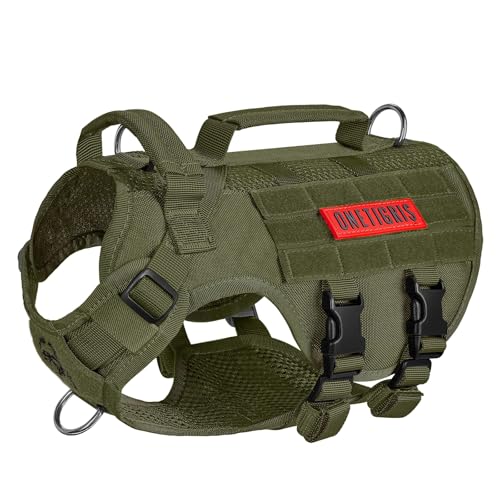 OneTigris Tactical Dog Harness for Small Dogs, No Pull Small Dog Vest Harness Breathable Military Dogs Molle Vests with Handles, Harness for Walking Hiking Training (Green, XS) - color: Green, size: XS